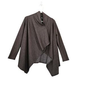 Bobeau Knit Cape Cardigan Wrap Long Sleeve 1 Button - Brown/Gray - Size S
